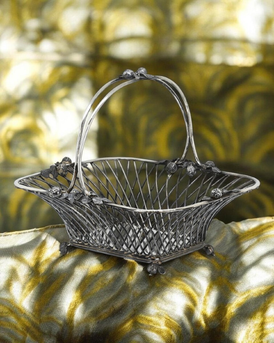 Sterling Silver Bread Basket - Italy, 20th Century-photo-4